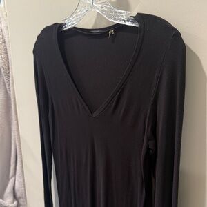 Brown V-Neck Long Sleeve Top